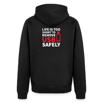 Informatiker Humor IT Admin Software Entwickler - Unisex Premium Bio Zip Hoodie - Schwarz - Hinten - Nico (187cm)
