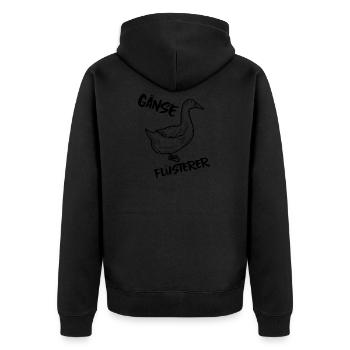 Gänse Flüsterer - Unisex Premium Bio Zip Hoodie - Schwarz - Hinten - Nico (187cm)