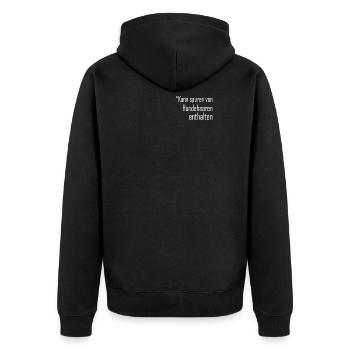Kann Spuren von Hundehaaren enthalten - Unisex Premium Bio Zip Hoodie - Schwarz - Hinten - Nico (187cm)