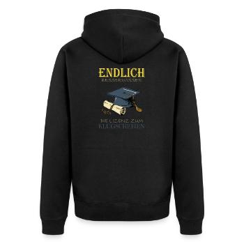 Lizenz zum Klugscheißen - Unisex Premium Bio Zip Hoodie - Schwarz - Hinten - Nico (187cm)