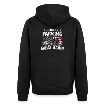 Make Farming Great Again USA Flag Tracter Farmers - Unisex Premium Bio Zip Hoodie - Schwarz - Hinten - Nico (187cm)