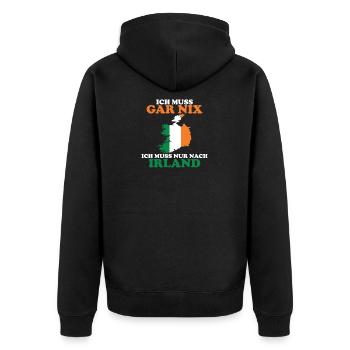 Ich muss gar nix ich muss nur nach Irland - Unisex Premium Bio Zip Hoodie - Schwarz - Hinten - Nico (187cm)