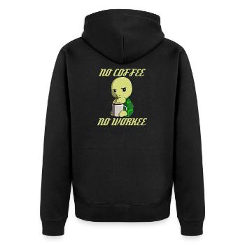 Turtle – No Coffee No Workee - Unisex Premium Organic Zip Hoodie - black - Back - Nico (187cm)