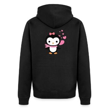 Sweet penguin with heart celebrates love - Unisex Premium Organic Zip Hoodie - black - Back - Nico (187cm)
