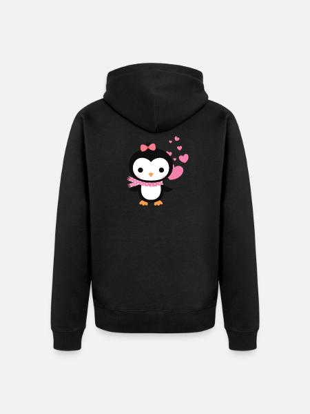 Sød pingvin med hjerte fejrer kærlighed - Premium økologisk unisex-hættejakke - sort