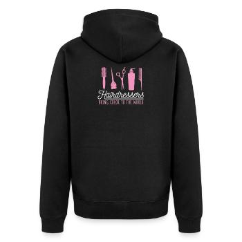Friseurin Friseurinnen Geschenk Friseuse Frisör - Unisex Premium Bio Zip Hoodie - Schwarz - Hinten - Nico (187cm)