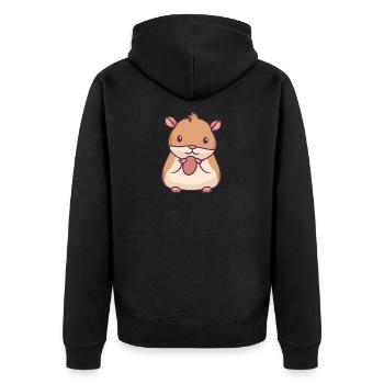 Hamster mit einer Nuss - Unisex Premium Bio Zip Hoodie - Schwarz - Hinten - Nico (187cm)