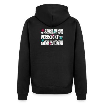Erzieherin Kindergarten Kita Kindergärtnerin - Unisex Premium Bio Zip Hoodie - Schwarz - Hinten - Nico (187cm)