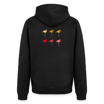 Flamingo Bunt Farbenfroh - Unisex Premium Bio Zip Hoodie - Schwarz - Hinten - Nico (187cm)