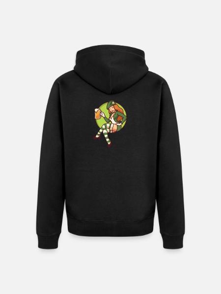 Koboldmädchen mit Bierkrug - Unisex Premium Bio Zip Hoodie - Schwarz