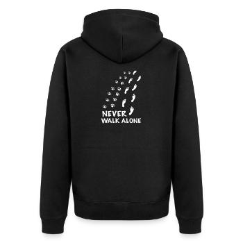 NEVER WALK ALONE, Dog Shirt, Hunde - Unisex Premium Bio Zip Hoodie - Schwarz - Hinten - Nico (187cm)