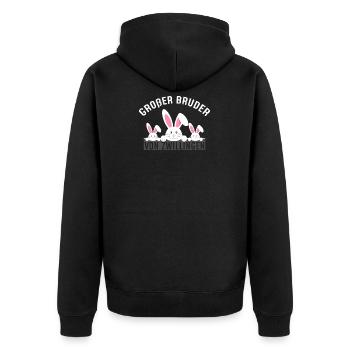 Bruder Geschenk Großer Spruch Kleiner Cool 2021 - Unisex Premium Bio Zip Hoodie - Schwarz - Hinten - Nico (187cm)