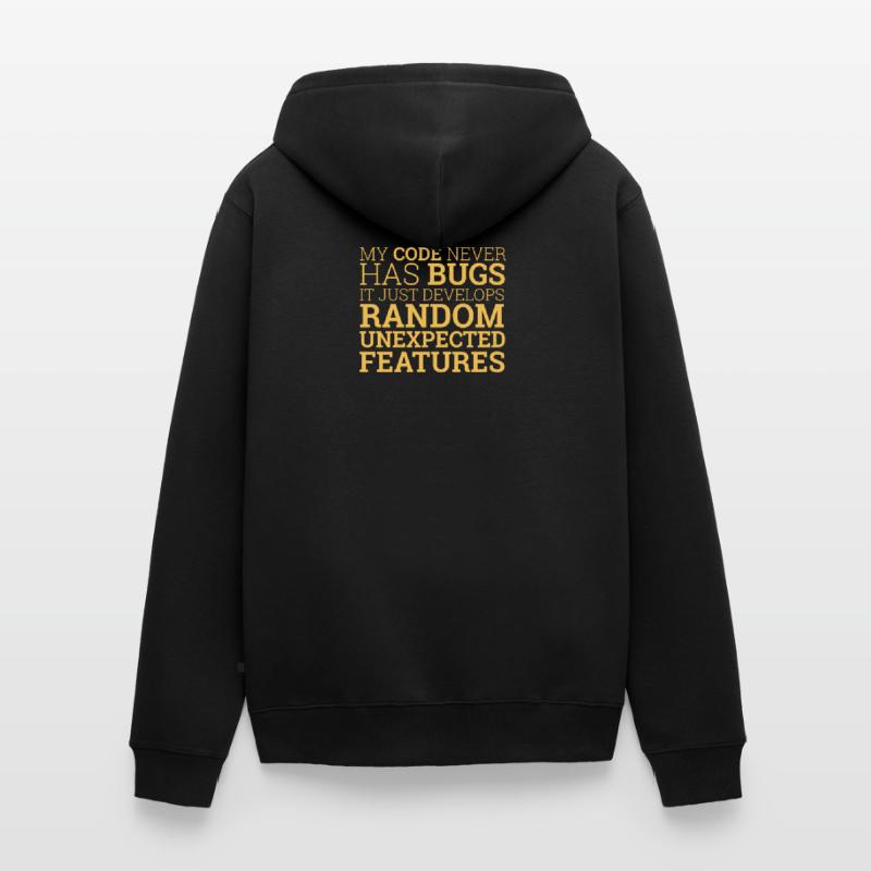 "Random unexpected features" | Programmierer Unisex Premium Bio Zip Hoodie