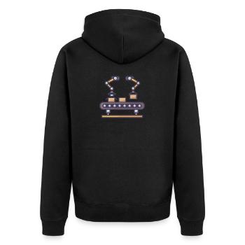 Förderband mit verpackten Boxen - Unisex Premium Bio Zip Hoodie - Schwarz - Hinten - Nico (187cm)