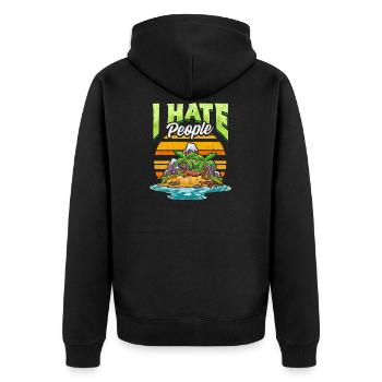 Cute & Funny I Hate People Beach Vacation Pun - Unisex Premium Organic Zip Hoodie - black - Back - Nico (187cm)