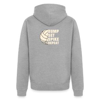 Volleyball Bump Set Spike Volleyballerin Sport - Unisex Premium Bio Zip Hoodie - Grau meliert - Hinten - Nico (187cm)