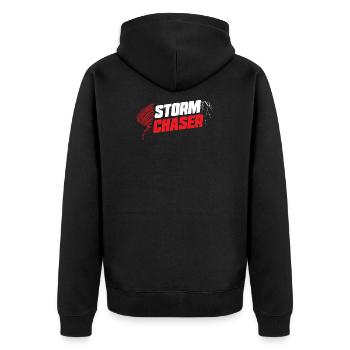 Sturm Chaser Tornado Bekleidung - Unisex Premium Bio Zip Hoodie - Schwarz - Hinten - Nico (187cm)