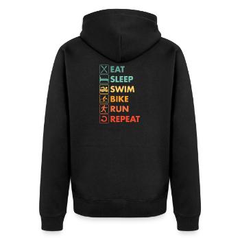 Triathlon Vintage Eat Sleep Swim Bike Run - Unisex Premium Bio Zip Hoodie - Schwarz - Hinten - Nico (187cm)