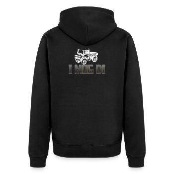 Unimog 406, geländewagen, Nutzfahrzeug, LKW - Unisex Premium Bio Zip Hoodie - Schwarz - Hinten - Nico (187cm)