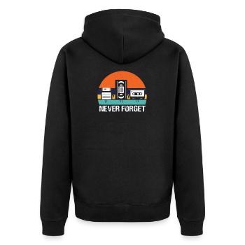 VHS Diskette & Kassette Never Forget - Retro Stuff - Unisex Premium Bio Zip Hoodie - Schwarz - Hinten - Nico (187cm)