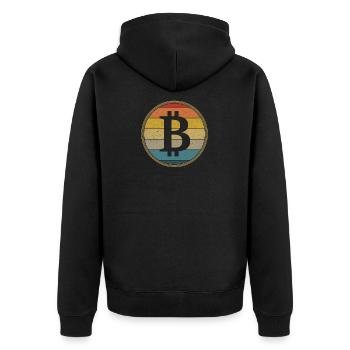 Vintage Bitcoin Crypto Cryptocurrency Geschenk - Unisex Premium Bio Zip Hoodie - Schwarz - Hinten - Nico (187cm)