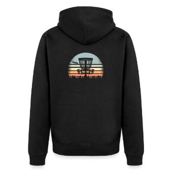Disc Golf Retro - Unisex Premium Bio Zip Hoodie - Schwarz - Hinten - Nico (187cm)