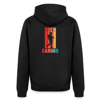 Buen Camino Woman Of Way of St. James Pilgrim Spain - Unisex Premium Organic Zip Hoodie - black - Back - Nico (187cm)