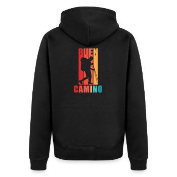 Buen Camino Men as Pilgrims on the Way of St. James - Unisex Premium Organic Zip Hoodie - black - Back - Nico (187cm)