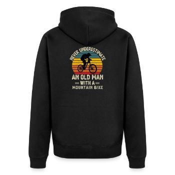 Unterschätze niemals einen alten Mann mit Mountainbike - Unisex Premium Bio Zip Hoodie - Schwarz - Hinten - Nico (187cm)