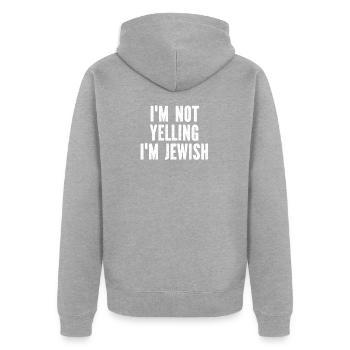 Je ne crie pas que je suis juif - Veste à capuche bio Premium Unisexe - gris chiné - Dos - Nico (187cm)