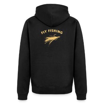 Fliegenfischen Geschenk für Fliegenfischer Liebhab - Unisex Premium Bio Zip Hoodie - Schwarz - Hinten - Nico (187cm)