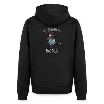 Lustiger Nähen Näherin Stricken Häckeln Spruch - Unisex Premium Bio Zip Hoodie - Schwarz - Hinten - Nico (187cm)