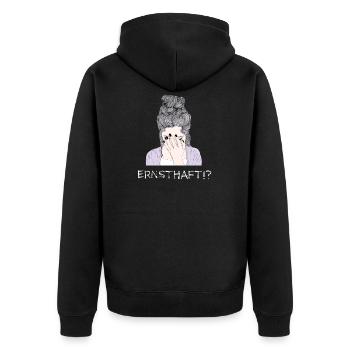 Katastrophe Frauen Vintage Retro Ernsthaft - Unisex Premium Bio Zip Hoodie - Schwarz - Hinten - Nico (187cm)