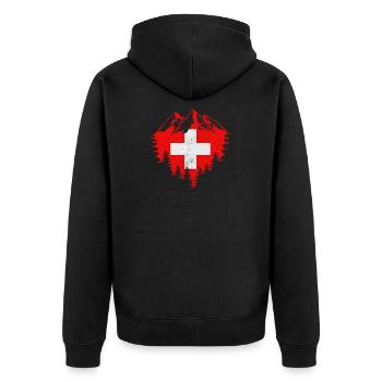 Schweiz Berge - Unisex Premium Bio Zip Hoodie - Schwarz - Hinten - Nico (187cm)