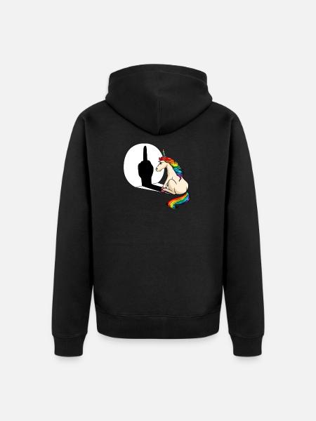 Einhorn Mittelfinger Schatten - Unisex Premium Bio Zip Hoodie - Schwarz