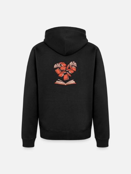 Herz der Bücher - Unisex Premium Bio Zip Hoodie - Schwarz