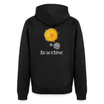 Spacetime Sonne lustiger Spruch gelb Planeten - Unisex Premium Bio Zip Hoodie - Schwarz - Hinten - Nico (187cm)