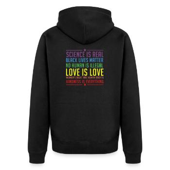Pride Science is Reeal Black Lives Matter - Unisex Premium Bio Zip Hoodie - Schwarz - Hinten - Nico (187cm)