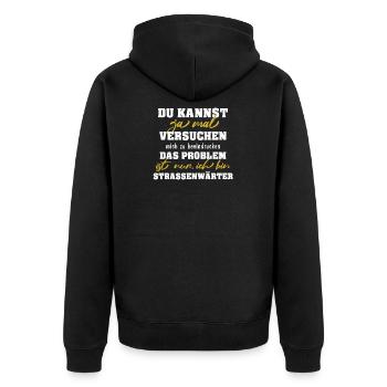 Straßenwärter Straßenbauer Geschenk - Unisex Premium Bio Zip Hoodie - Schwarz - Hinten - Nico (187cm)