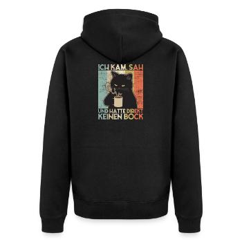 Ich Kam Sah Und Hatte Direkt Keinen Bock! - Unisex Premium Bio Zip Hoodie - Schwarz - Hinten - Nico (187cm)