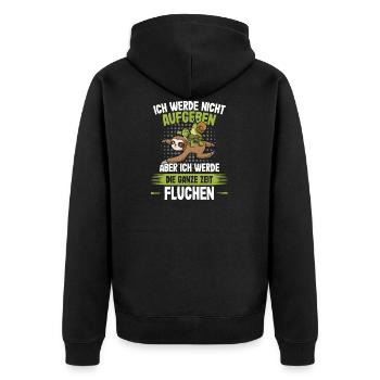 Nicht aufgeben nur die ganze Zeit Fluchen - Läufer - Unisex Premium Bio Zip Hoodie - Schwarz - Hinten - Nico (187cm)