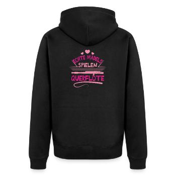 Querflöte Mädels - Unisex Premium Bio Zip Hoodie - Schwarz - Hinten - Nico (187cm)