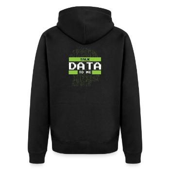 Talk Data To me Data Science and Datascientist - Unisex Premium Organic Zip Hoodie - black - Back - Nico (187cm)