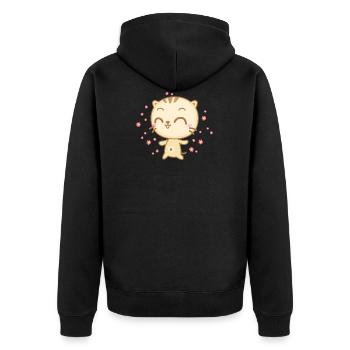 Nette Anime Katze mit Blumen die vom Himmel regnen - Unisex Premium Bio Zip Hoodie - Schwarz - Hinten - Nico (187cm)