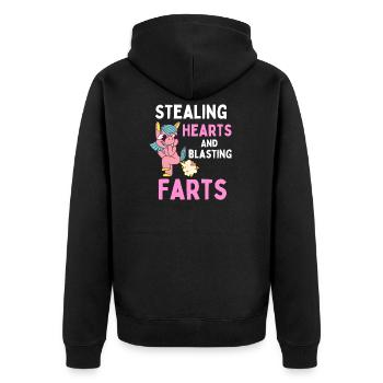 Stealing Hearts And Blasting Farts Kinder Einhorn - Unisex Premium Bio Zip Hoodie - Schwarz - Hinten - Nico (187cm)