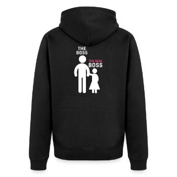 Le vrai patron père fille fille - Veste à capuche bio Premium Unisexe - noir - Dos - Nico (187cm)
