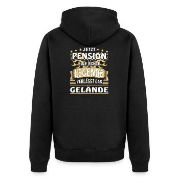 JETZT PENSION EINE LEGENDE - Unisex Premium Bio Zip Hoodie - Schwarz - Hinten - Nico (187cm)
