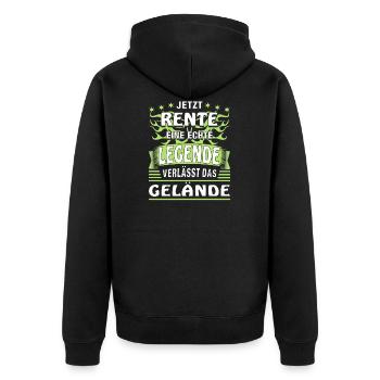 JETZT RENTE EINE LEGENDE VERLÄSST DAS GELÄNDE - Unisex Premium Bio Zip Hoodie - Schwarz - Hinten - Nico (187cm)