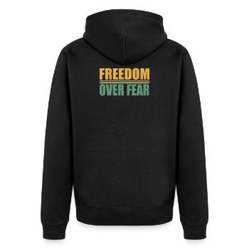 Freedom over Fear - Unisex Premium Bio Zip Hoodie - Schwarz - Hinten - Nico (187cm)