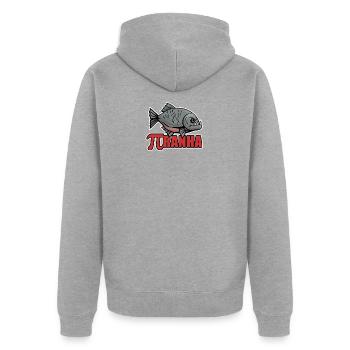 Piranha - Veste à capuche bio Premium Unisexe - gris chiné - Dos - Nico (187cm)